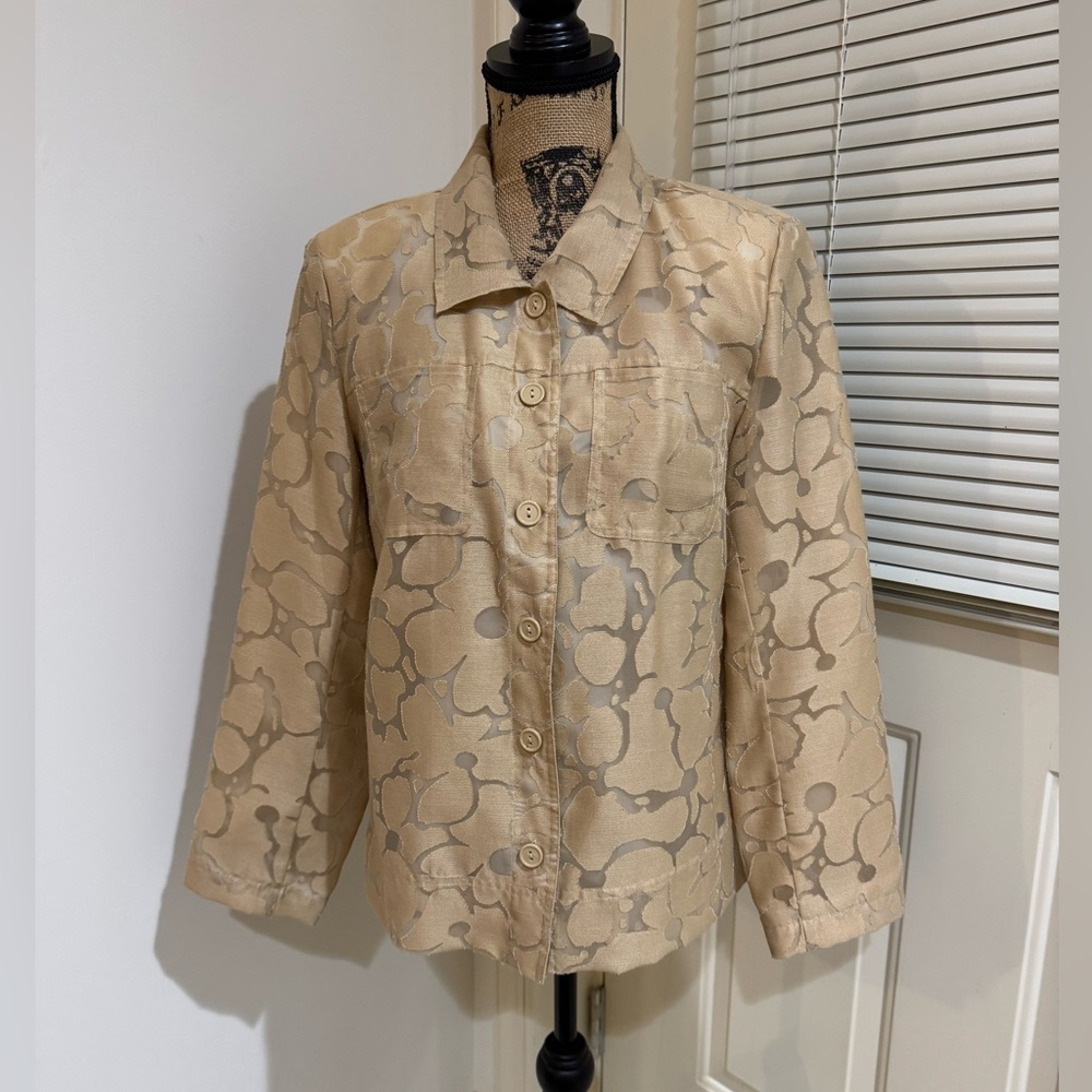 Carol Little stunning unique yellow wish cream linen blend jacket size Mediumm